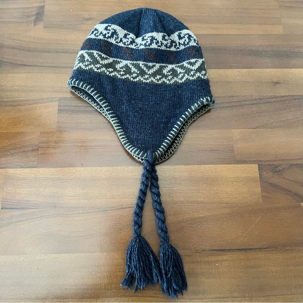 🌿 EcoRaggs | Knit Ear Flap Hat with Tassels – Men’s One Size